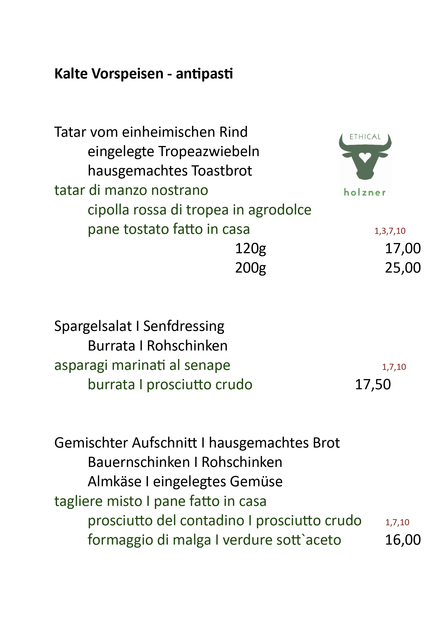 Kalte Vorspeisen - antipasti