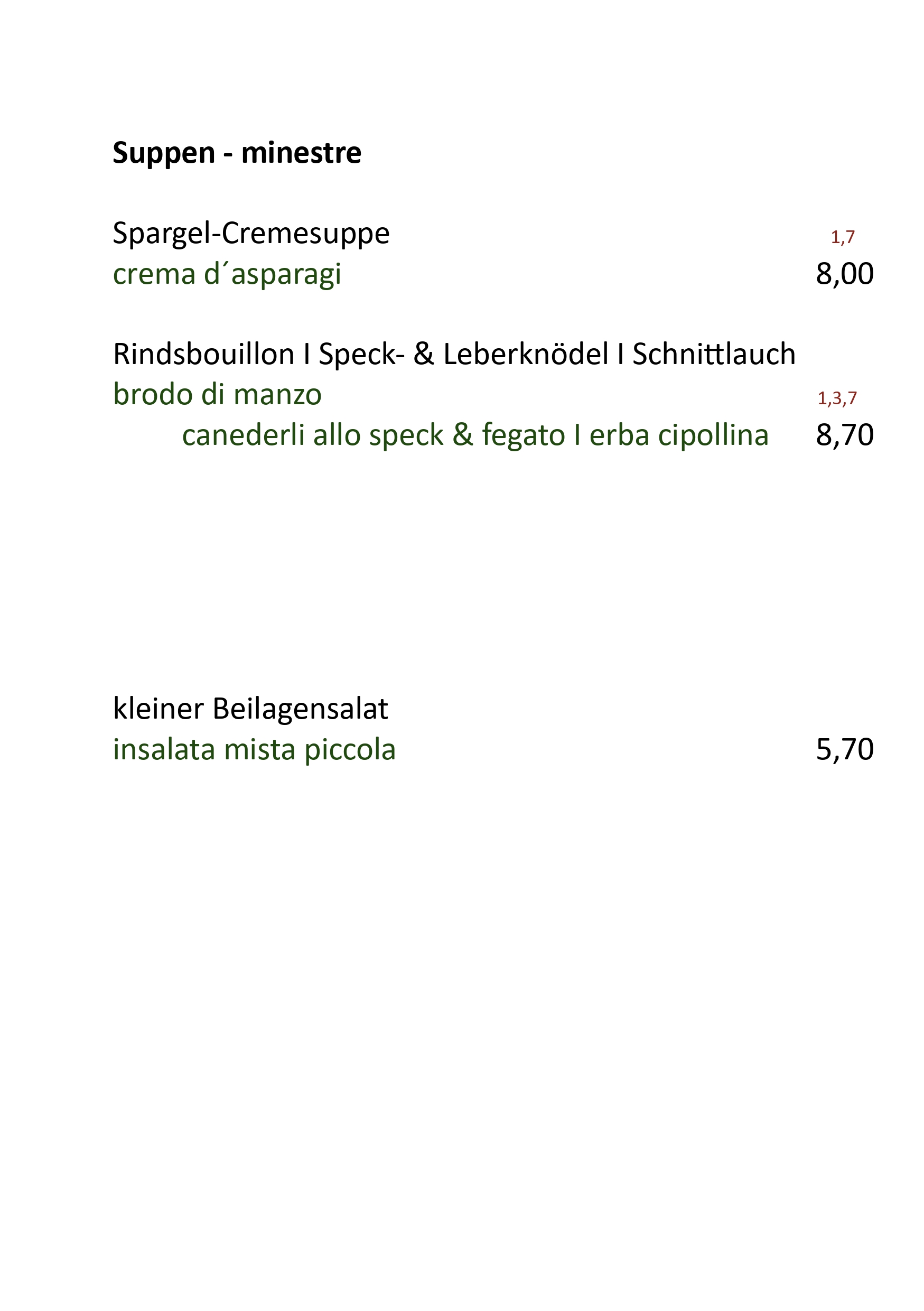 Suppen - minestre & Vorspeisen