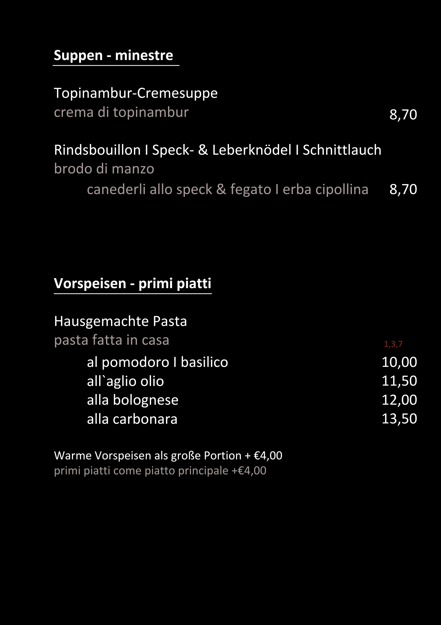 Suppen - minestre & Vorspeisen